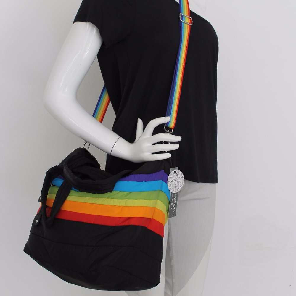 SONDRA ROBERTS BAG SQUARED PUFFER BLACK RAINBOW CROSSBODY